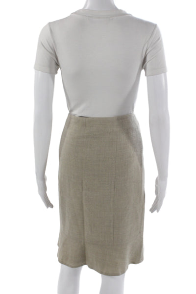 Akris Women Beige Wool Cotton Straight Pencil Skirt Knee Length Size 12