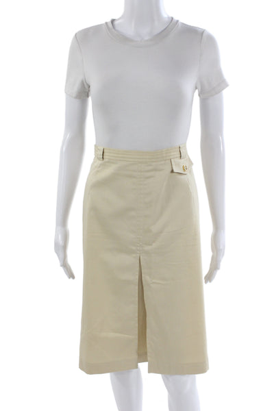 Escada Women Beige Straight Pencil Skirt Knee Length Cotton Size 40