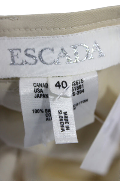 Escada Women Beige Straight Pencil Skirt Knee Length Cotton Size 40