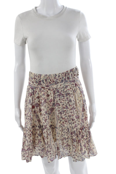 Isabel Marant Etoile Womens Peasant Skirt Beige Floral Cotton Short Size 40