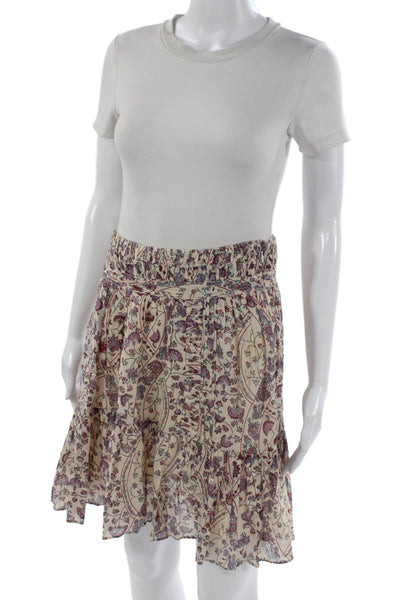 Isabel Marant Etoile Womens Peasant Skirt Beige Floral Cotton Short Size 40