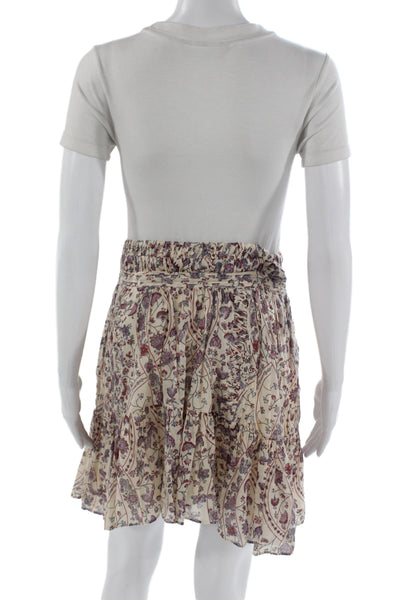 Isabel Marant Etoile Womens Peasant Skirt Beige Floral Cotton Short Size 40