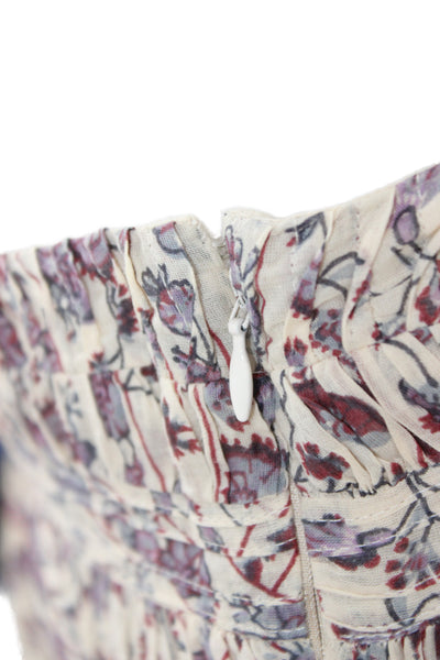 Isabel Marant Etoile Womens Peasant Skirt Beige Floral Cotton Short Size 40