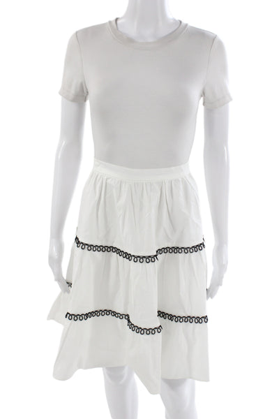 Pinko Womens A-Line Peasant Skirt White Cotton Stretch Size 6