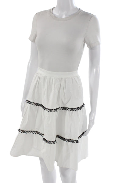 Pinko Womens A-Line Peasant Skirt White Cotton Stretch Size 6