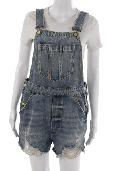 Pilcro and the Letterpress Womens Blue Cotton Overall Romper Sleeveless Size 30
