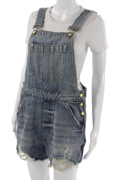 Pilcro and the Letterpress Womens Blue Cotton Overall Romper Sleeveless Size 30