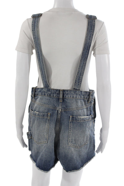 Pilcro and the Letterpress Womens Blue Cotton Overall Romper Sleeveless Size 30