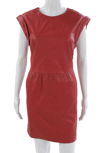 Rachel Zoe Womens Sheath Mini Leather Dress Red Round Neck Knee Length Size 6