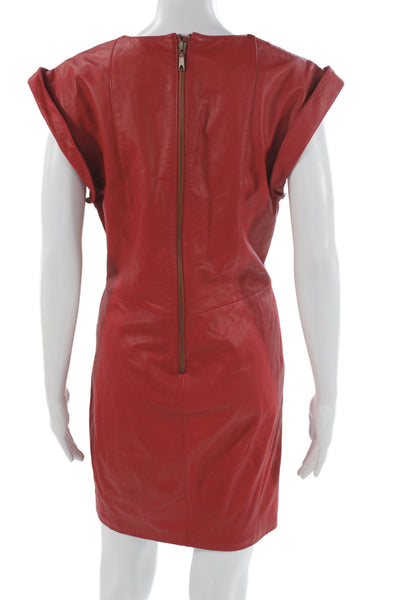 Rachel Zoe Womens Sheath Mini Leather Dress Red Round Neck Knee Length Size 6