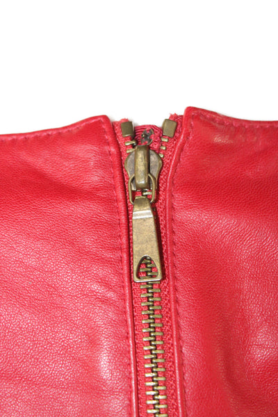 Rachel Zoe Womens Sheath Mini Leather Dress Red Round Neck Knee Length Size 6