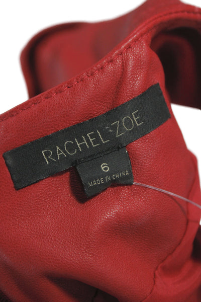 Rachel Zoe Womens Sheath Mini Leather Dress Red Round Neck Knee Length Size 6