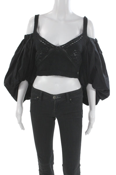 Pinko Womens Black Cropped Blouse Long Sleeve Size S