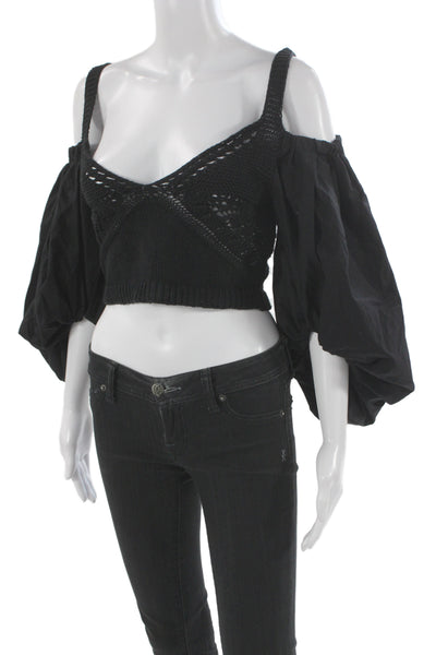 Pinko Womens Black Cropped Blouse Long Sleeve Size S