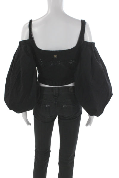 Pinko Womens Black Cropped Blouse Long Sleeve Size S