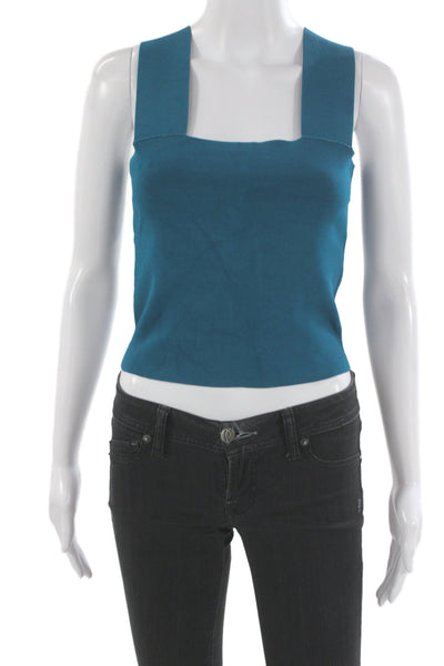 A.L.C. Women Cropped Blue Square Neck Tank Rayon Blend Size M