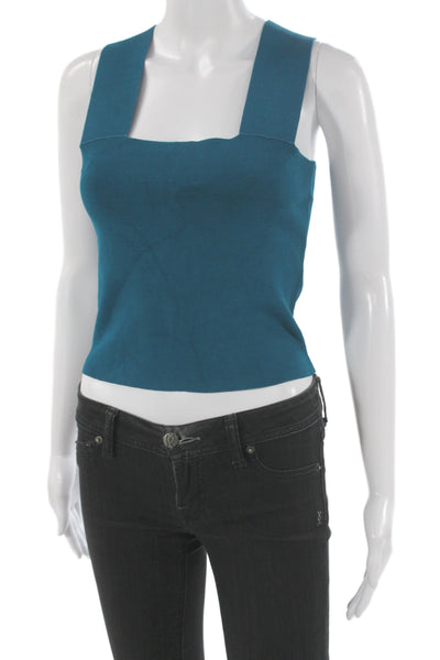 A.L.C. Women Cropped Blue Square Neck Tank Rayon Blend Size M