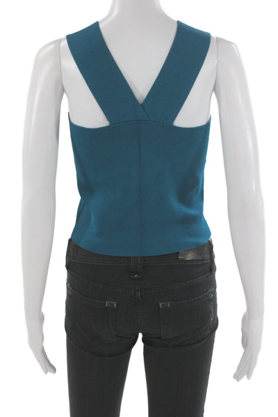 A.L.C. Women Cropped Blue Square Neck Tank Rayon Blend Size M