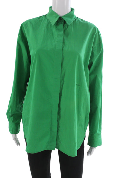 Pinko Women Green Collared Button-Up Long Sleeve Cotton Basic Top Size 4