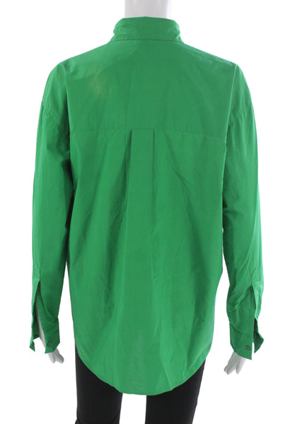 Pinko Women Green Collared Button-Up Long Sleeve Cotton Basic Top Size 4