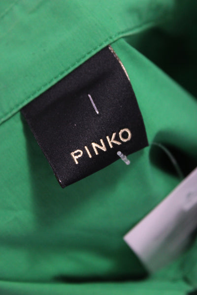 Pinko Women Green Collared Button-Up Long Sleeve Cotton Basic Top Size 4