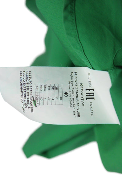 Pinko Women Green Collared Button-Up Long Sleeve Cotton Basic Top Size 4