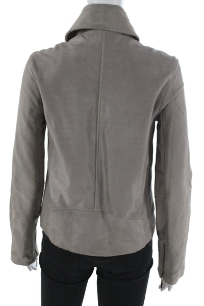 Marchesa Voyage Womens Biker Motorcycle Suede Jacket Gray Collared Zip Size S