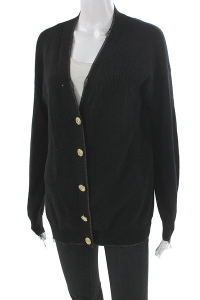 Pinko Unisex Cardigan Black Cashmere Blend V Neck Button Size S