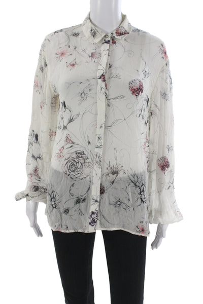 Marchesa Voyage Women Floral Collared Button Up Long Sleeve Blouse Size 6