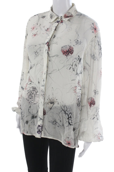 Marchesa Voyage Women Floral Collared Button Up Long Sleeve Blouse Size 6