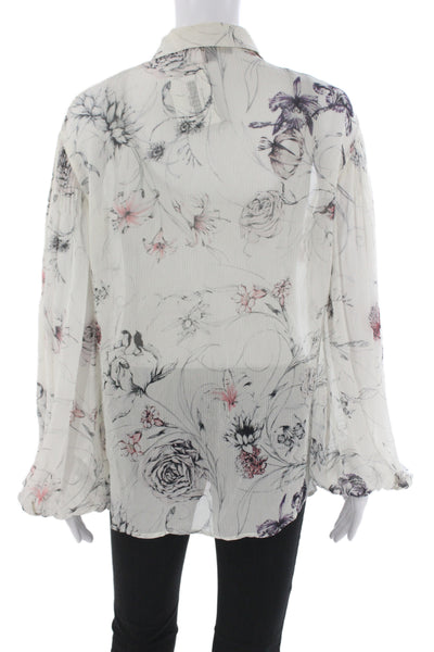 Marchesa Voyage Women Floral Collared Button Up Long Sleeve Blouse Size 6