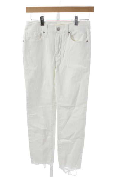Levis Women White Cropped Straight Jeans Button Cotton Stretch Size 27
