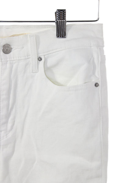 Levis Women White Cropped Straight Jeans Button Cotton Stretch Size 27