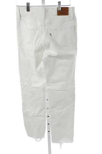 Levis Women White Cropped Straight Jeans Button Cotton Stretch Size 27