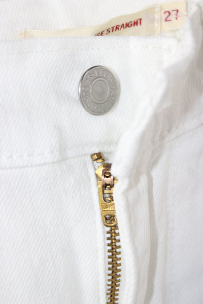 Levis Women White Cropped Straight Jeans Button Cotton Stretch Size 27