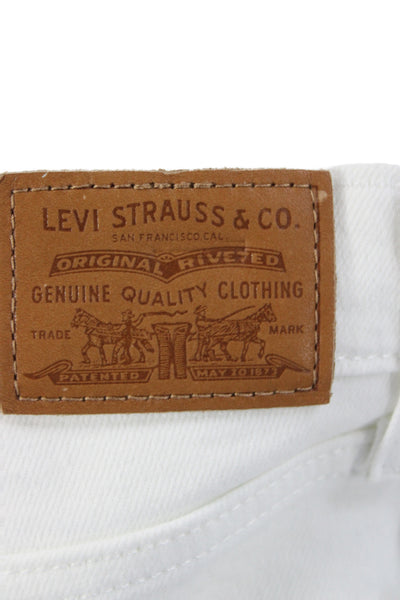 Levis Women White Cropped Straight Jeans Button Cotton Stretch Size 27