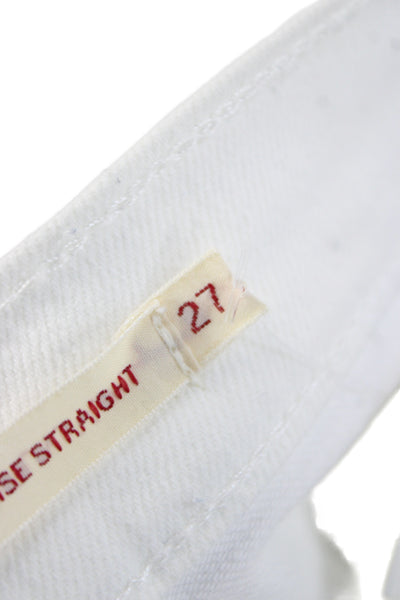 Levis Women White Cropped Straight Jeans Button Cotton Stretch Size 27
