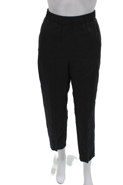 Eileen Fisher Womens Black Cropped Ankle Pants Organic Linen Size S