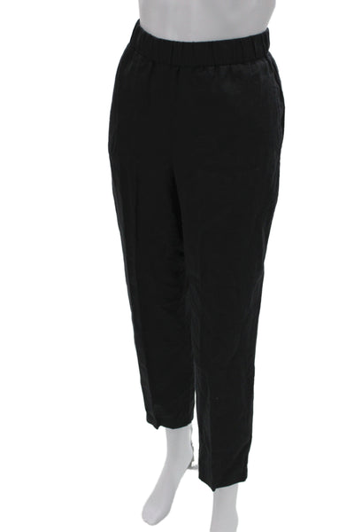 Eileen Fisher Womens Black Cropped Ankle Pants Organic Linen Size S