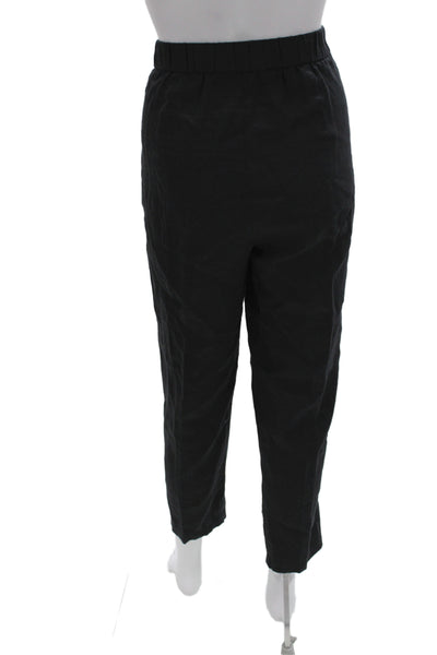 Eileen Fisher Womens Black Cropped Ankle Pants Organic Linen Size S