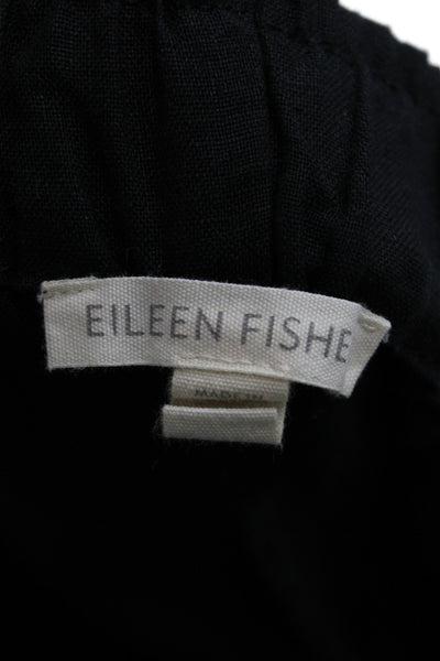 Eileen Fisher Womens Black Cropped Ankle Pants Organic Linen Size S