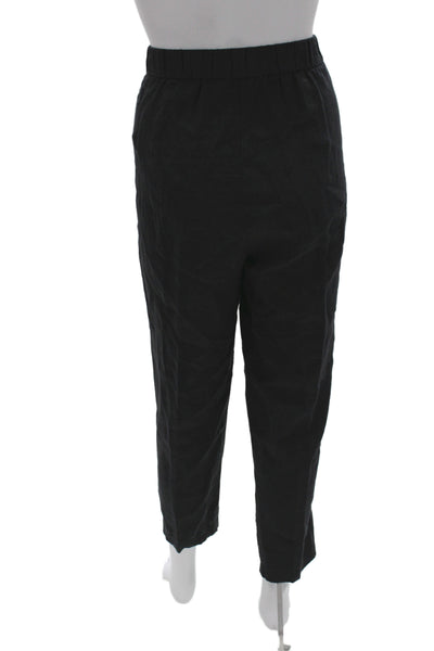 Eileen Fisher Womens Ankle Cropped Pants Black Organic Linen Petites Size XS