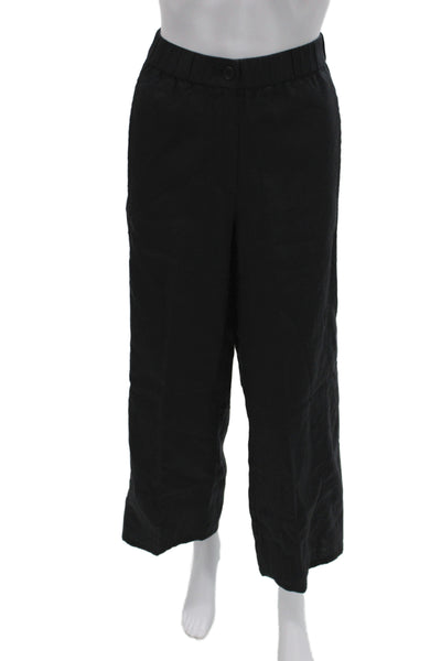 Eileen Fisher Women Ankle Cropped Pants Black Linen Petite Size XS