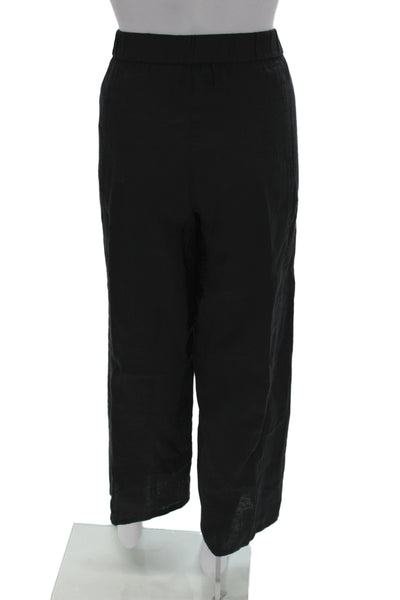 Eileen Fisher Women Ankle Cropped Pants Black Linen Petite Size XS