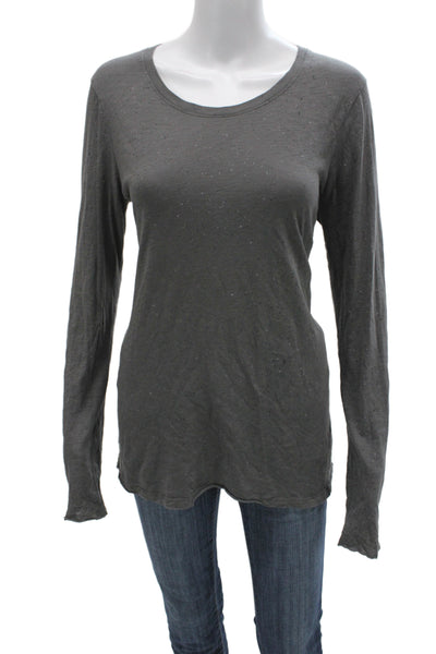 ATM Women Basic Long Sleeve Tee Dark Gray Cotton Polyester Round Neck Size L
