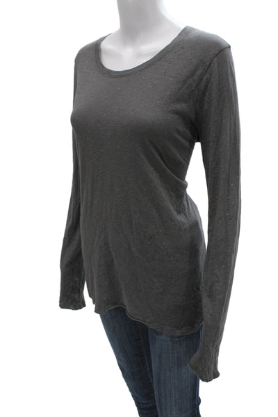 ATM Women Basic Long Sleeve Tee Dark Gray Cotton Polyester Round Neck Size L