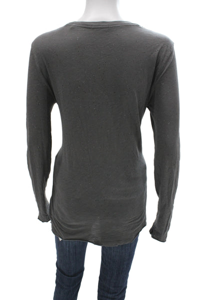 ATM Women Basic Long Sleeve Tee Dark Gray Cotton Polyester Round Neck Size L