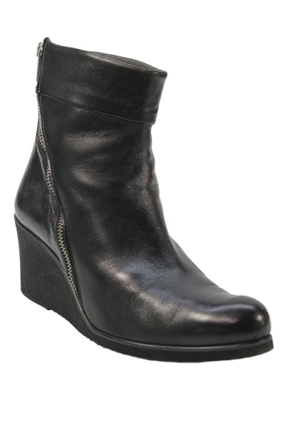 Andre Assous Womens Leather Zip Up Wedge Ankle Boots Black Size 8