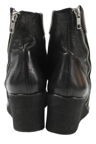 Andre Assous Womens Leather Zip Up Wedge Ankle Boots Black Size 8