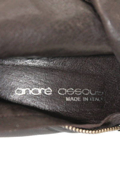 Andre Assous Womens Leather Zip Up Wedge Ankle Boots Black Size 8